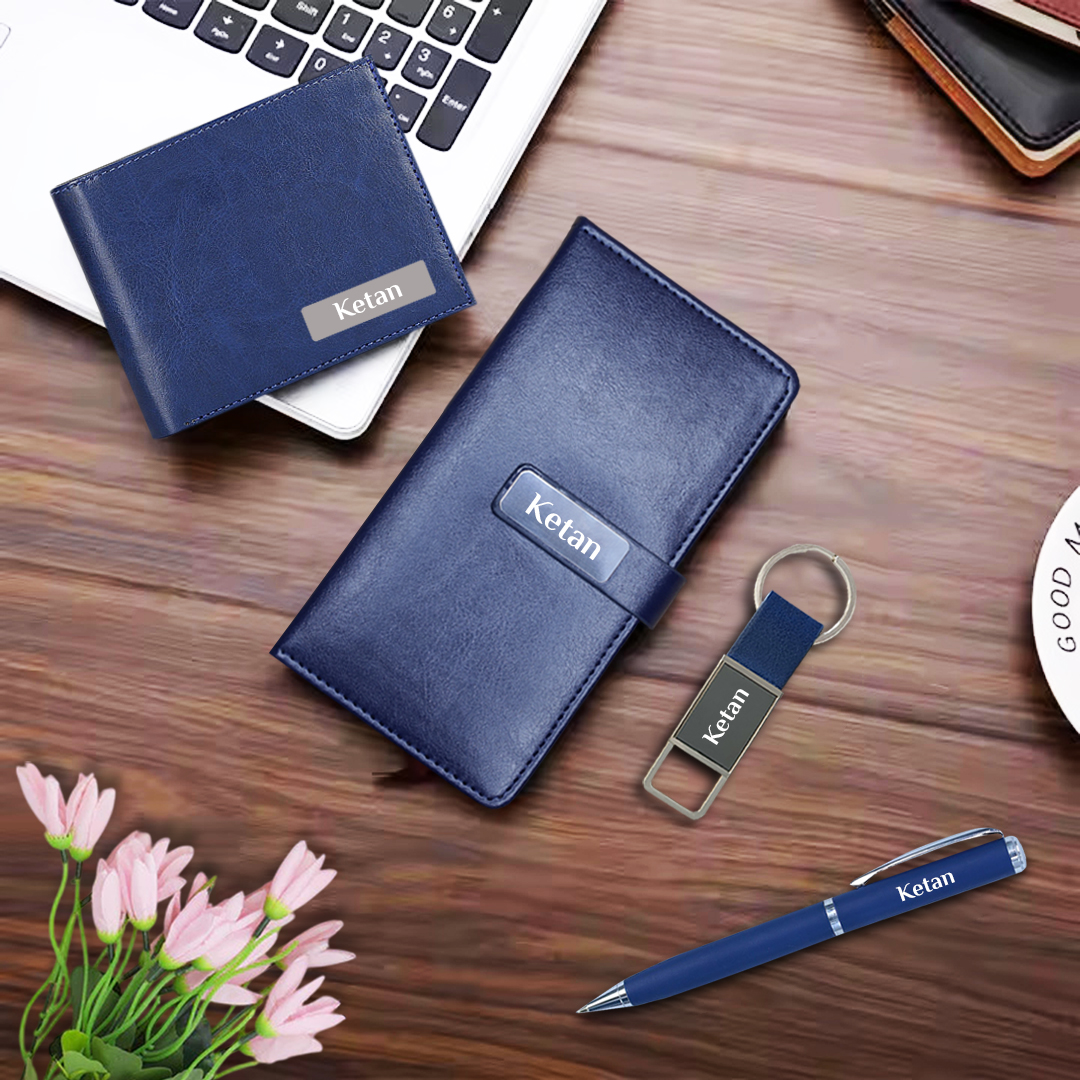 1738305890_Elegant 4-in-1 Blue Wallet, Pen, Keychain & Mini Diary - Gifts for Men 03